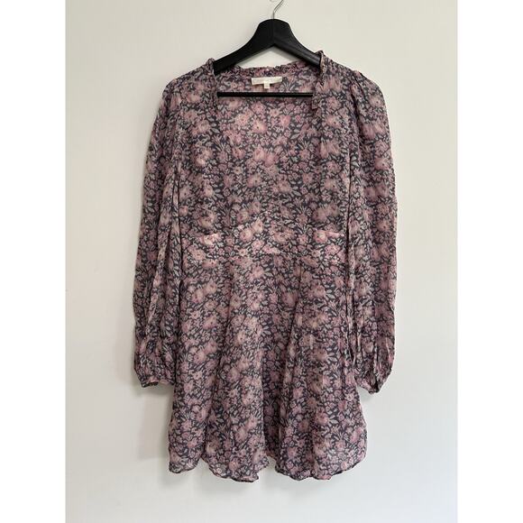 LoveShackFancy Cassidy Dress 6 Pink Floral Puff Sleeve Ocean Breeze Ruffled Mini - Picture 1 of 12